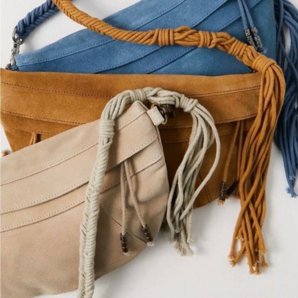 Free People Beige Suede Crescent Crossbody Bag with Braided Strap - Picture 3 of 4